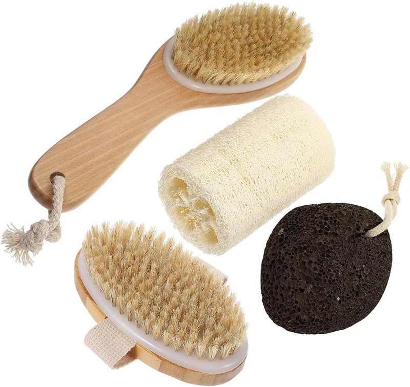 4Pcs Loofah Bath Brush Set With Pumice Stone Body Scrubber For Shower Foot Care - Image 1